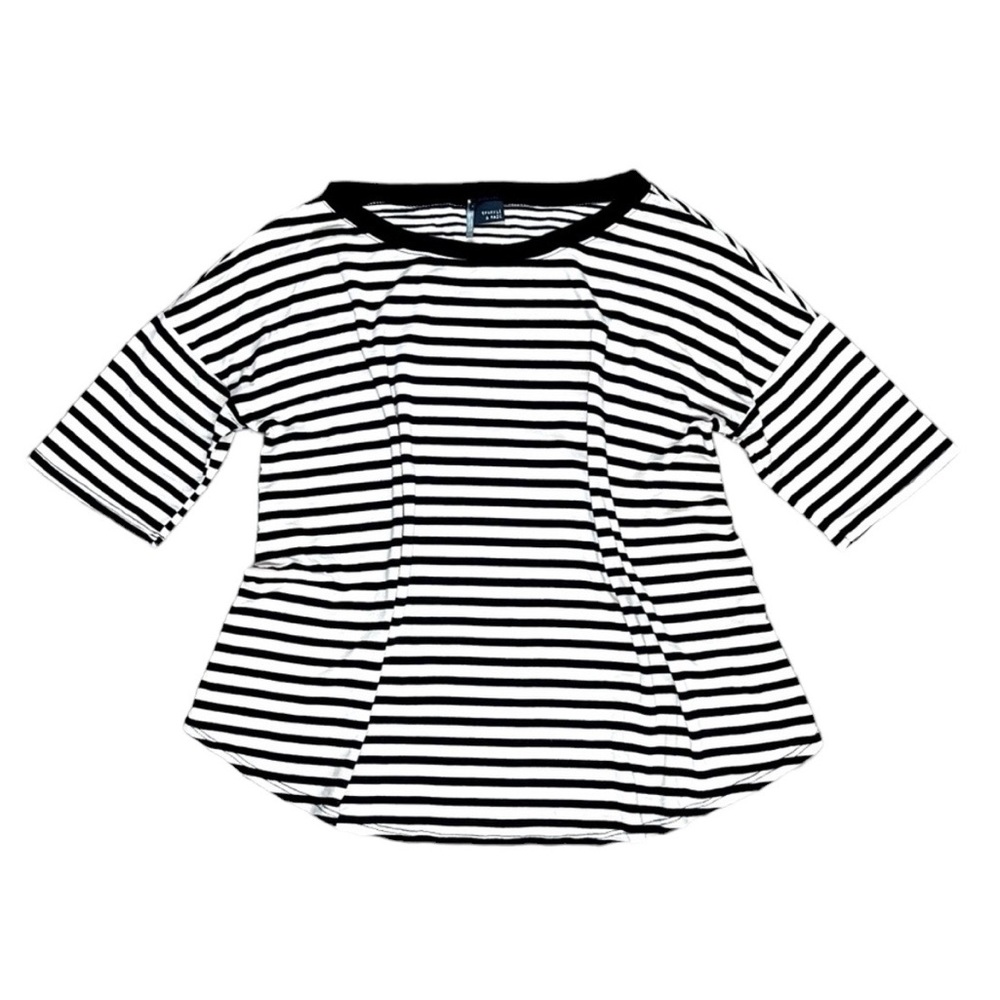 Sparkle & Fade Striped Elbow Sleeve Shirt Small Black Cream - Picture 1 of 13